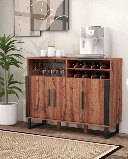 Giantex Wine Bar Cabinet, Buffet Sideboard with 3 Doors & Adjustable Shelves, Liquor Cabinet