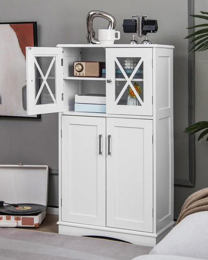 Giantex Bathroom Floor Storage Cabinet - Linen Floor Cabinet with Doors and Adjustable Shelves