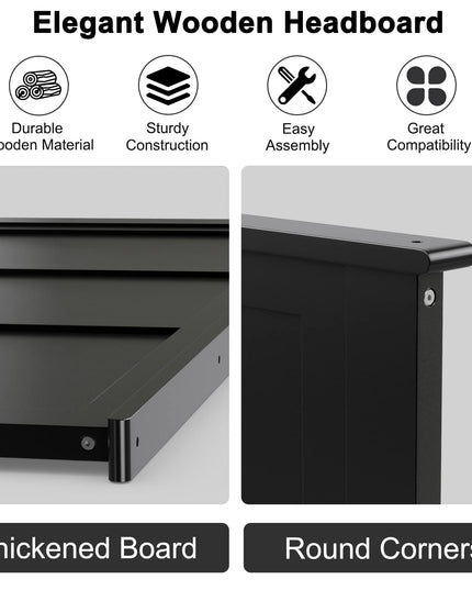 Giantex Wood Headboard, Flat Panel Headboard with Pre-drilled Holes for Height Adjustment