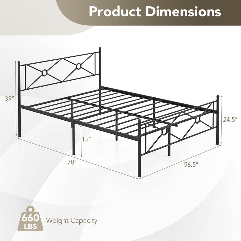 Giantex Full/Queen Size Metal Platform Bed Frame with Vintage Headboard and Footboard