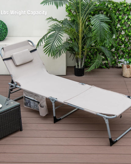 Giantex Folding Beach Tanning Chair - Outdoor Chaise Lounge Chair, 5-Position Adjustable Lounger with Face Hole