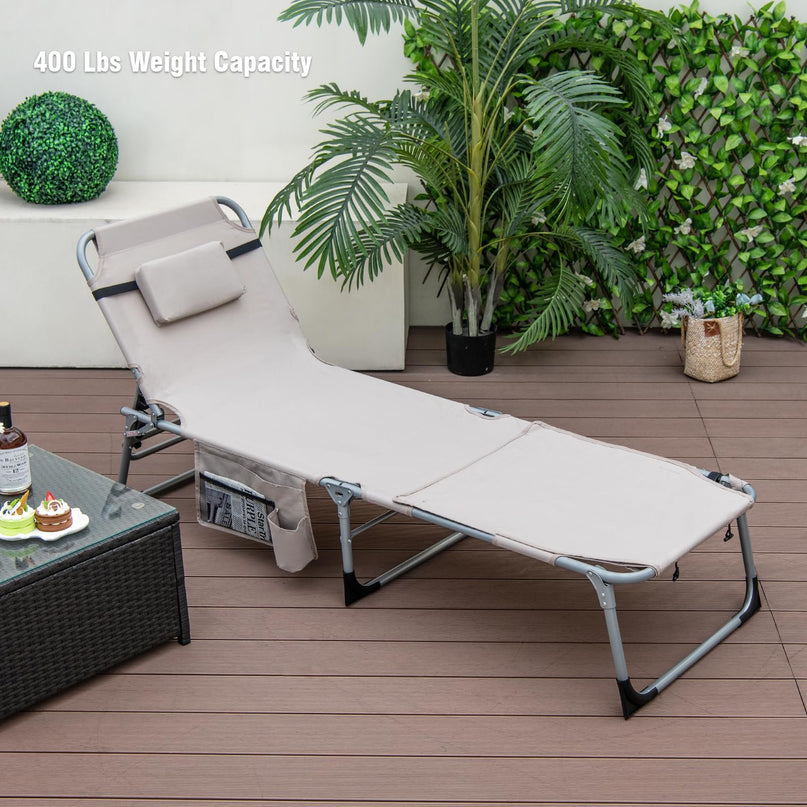 Giantex Folding Beach Tanning Chair - Outdoor Chaise Lounge Chair, 5-Position Adjustable Lounger with Face Hole
