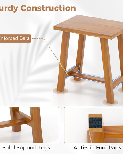 Giantex Teak Shower Bench, Waterproof Shower Stool for Shaving Legs & Spa Bath, Smooth Seat