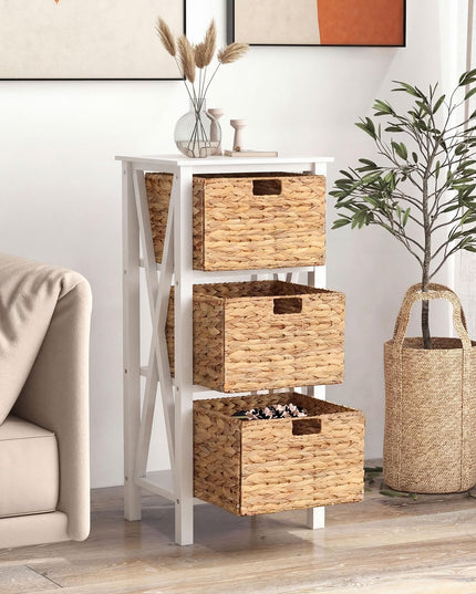 Giantex 3-Tier Nightstand with 3 Wicker Baskets(31.5''H-3 Baskets)