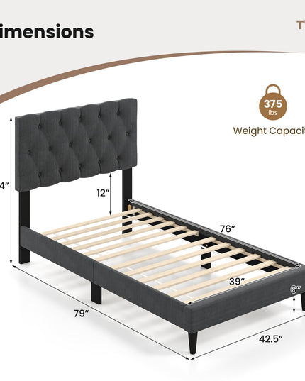 Modern Upholstered Platform Bed Frame with Diamond Tufting Headboard