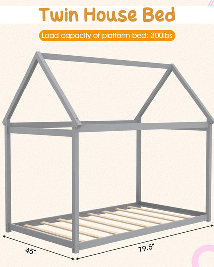 Giantex Twin House Bed, Wood Montessori Bed Frame with House Roof Canopy