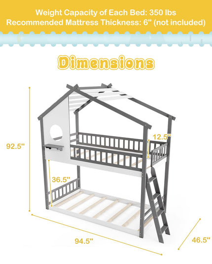Giantex Solid Wood Floor Bunk Bed with Ladder and Full-Length Guardrails