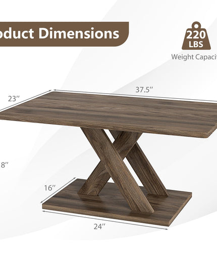 Giantex 37.5 Inch Wood Farmhouse Coffee Table with Stable Base & Rubber Wood Connection
