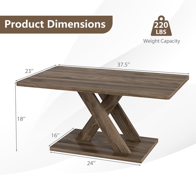 Giantex 37.5 Inch Wood Farmhouse Coffee Table with Stable Base & Rubber Wood Connection