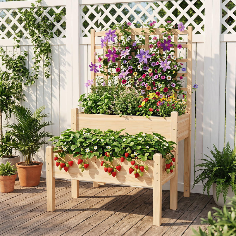 Giantex Raised Garden Bed with Trellis for Patio Backyard Balcony