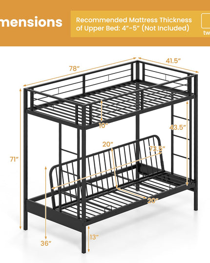 Giantex Twin Over Futon Bunk Bed, Metal Bunk Bed with Futon