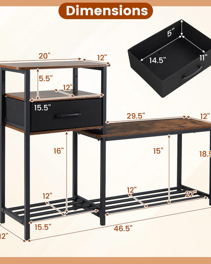 Giantex 3-Tier Shoe Storage Bench with Drawer & Metal Frame