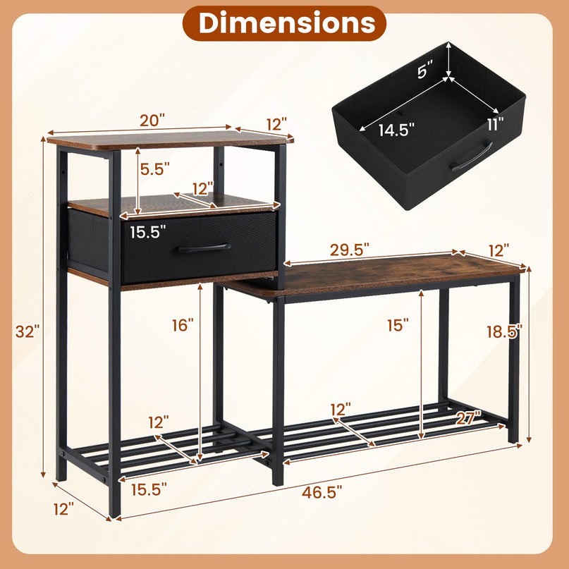 Giantex 3-Tier Shoe Storage Bench with Drawer & Metal Frame