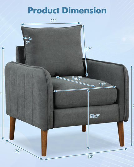 Giantex Modern Mid-Century Accent Chair Set of 2- Fabric Upholstered Accent Arm Chair with 3" Thick Seat Cushion