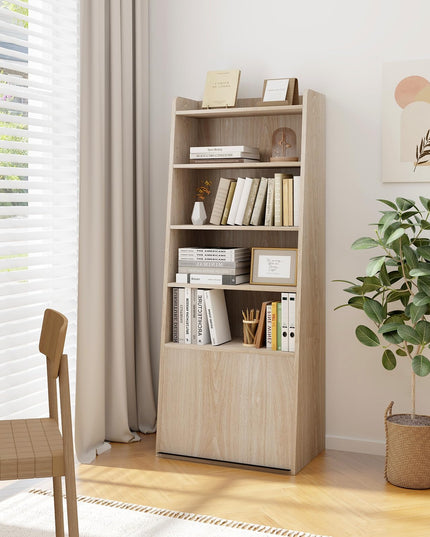 Giantex 6-Tier Bookcase, Freestanding Ladder Bookshelf with 2 Adjustable Shelves & Flip Up Door
