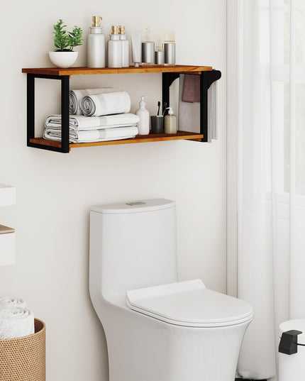 Giantex Teak Wood Bathroom Floating Wall Shelves 40.5" Long 2-Tier Storage Rack
