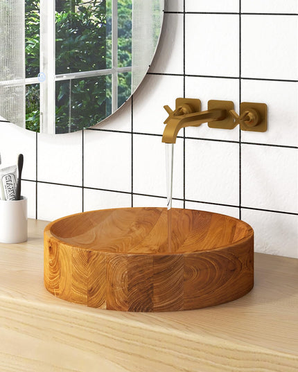 Giantex Teak Wood Vessel Sink - Bathroom Washbasin with Smooth Finish, 2.5” Drain Hole for 1 5/8" Drainage (16” x 16” x 4”)