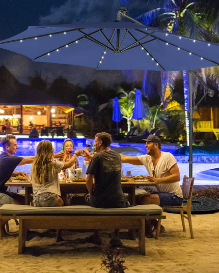 10 ft Pool Umbrellas with 32 LED Lights Solar Powered Offset Umbrella