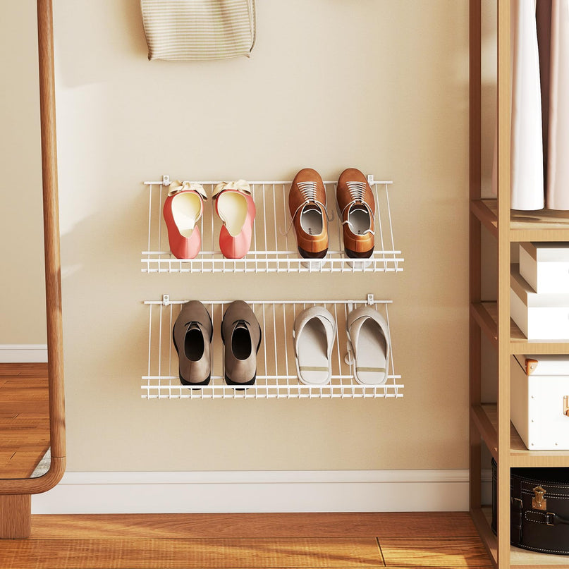 Giantex Wall Mounted Shoe Rack Set of 2 24" Metal Wire Storage Shelf