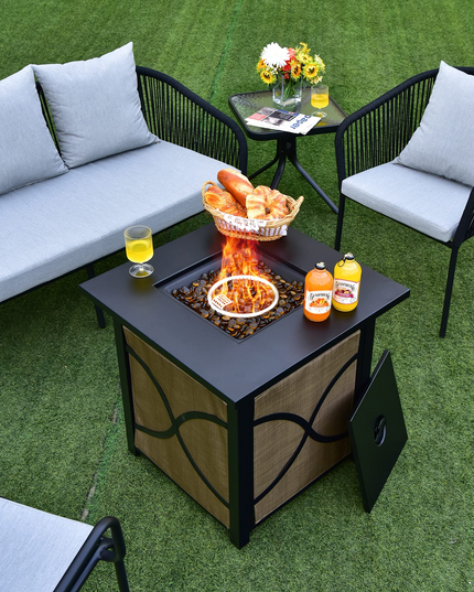 25-Inch Propane Fire Pit Table, 40000 BTU Square Gas Firepit Table with Lid