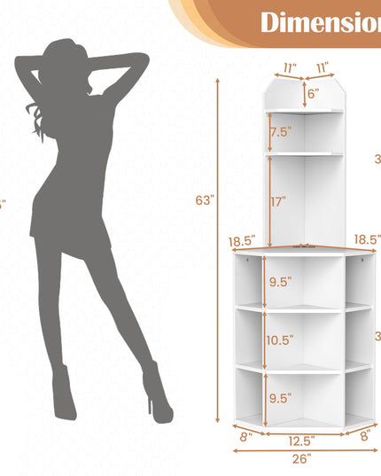 Giantex 6-Tier Corner Shelf with Charging Station, 63" Tall Corner Bookshelf with 2 USB Ports & 2 Outlets