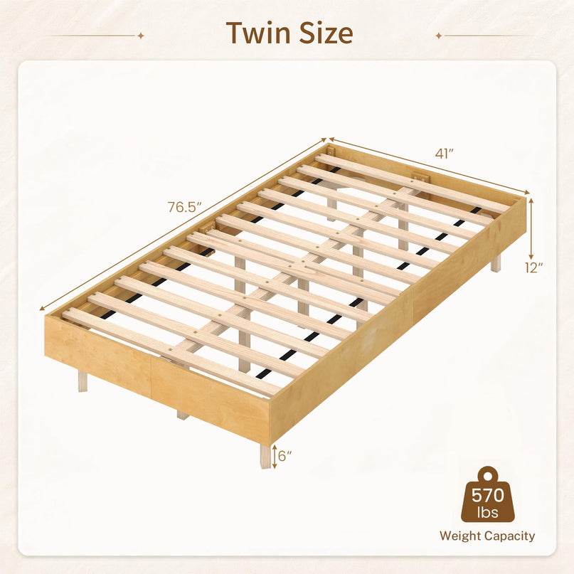 GIANTEX Wood Floating Bed Frame Twin/Full/Queen Size with Smart LED Light
