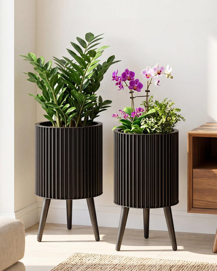Giantex Set of 2 Flower Pots with Stand for Hallway Living Room Garden Patio