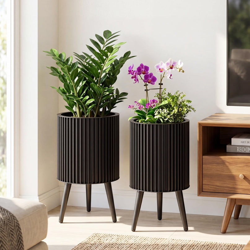 Giantex Set of 2 Flower Pots with Stand for Hallway Living Room Garden Patio