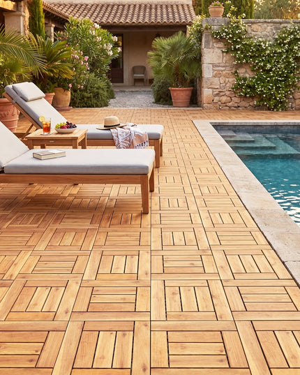 Giantex 12" x 12" Acacia Wood Interlocking Patio Flooring Tiles with Drainage Base