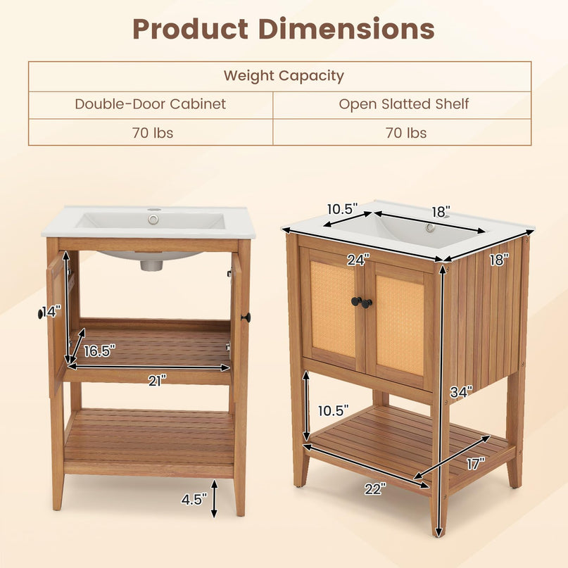 Giantex Bathroom Vanity with Sink Solid Acacia Wood Modern Vanity Sink Cabinet