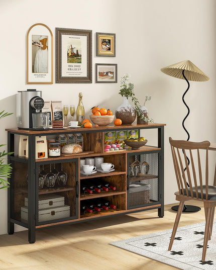 Giantex Coffee Bar Cabinet for Liquor and Glasses, 55” Buffet Sideboard with 8-Bottle Wine Racks, 6 Rows of Wine Glass Holders