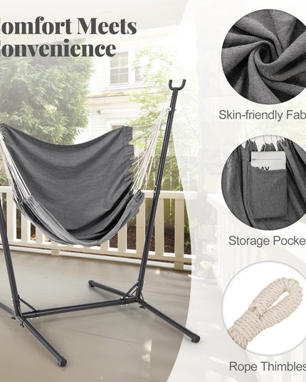 Giantex Hammock Chair with H-Shaped Stand - Heavy Duty Swing Chair with 6-Position Adjustable Height and Side Pocket