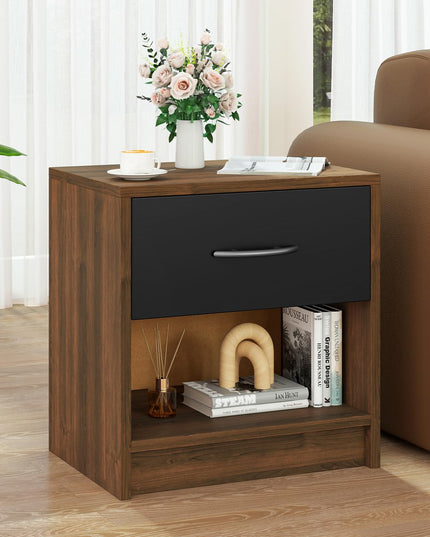Giantex Night Stand Set of 1/2 with Drawer, Wood  End Table with Open Storage Shelf for Bedroom