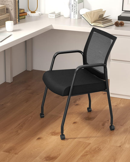 Giantex Waiting Room Chairs - Reception Chairs, Office Guest Chairs with Wheels, Metal Frame & Armrests