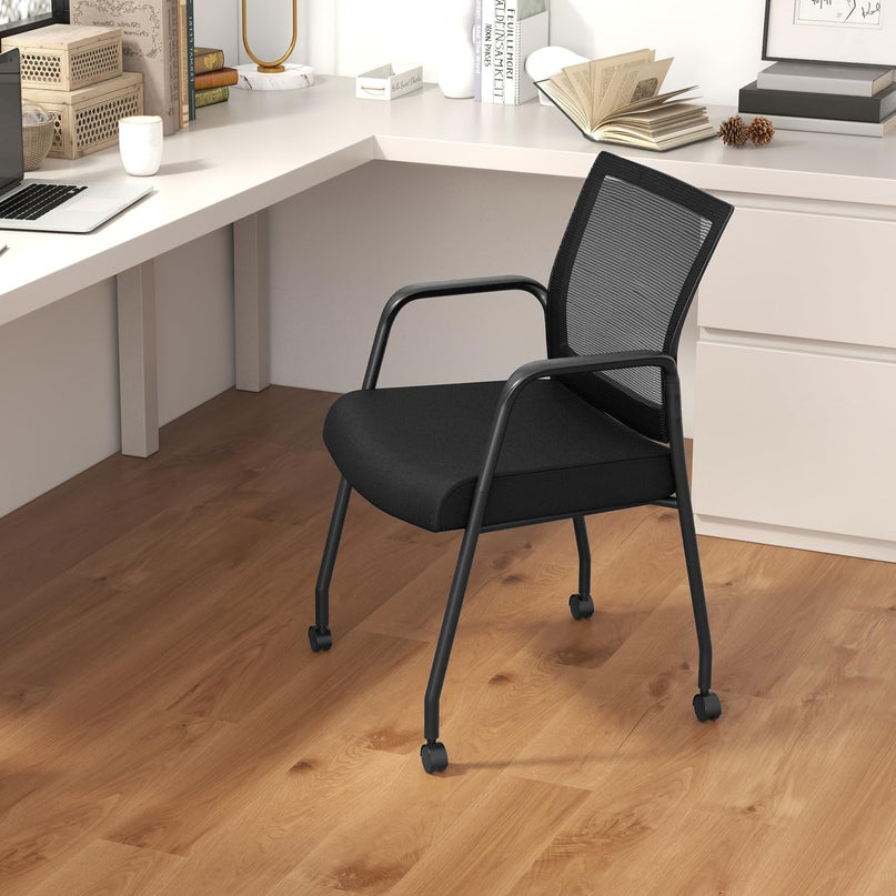 Giantex Waiting Room Chairs - Reception Chairs, Office Guest Chairs with Wheels, Metal Frame & Armrests