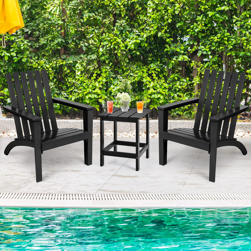 Giantex Wood Adirondack Chair & Side Table Set, Patio Bistro Set with Slatted Design