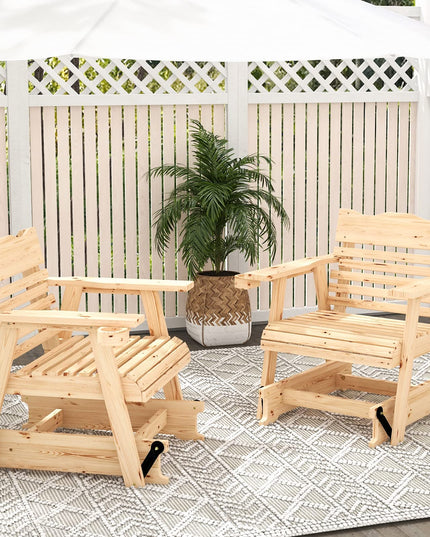 Giantex Outdoor Glider Rocking Chair - Set of 2 Wood Porch Rocker