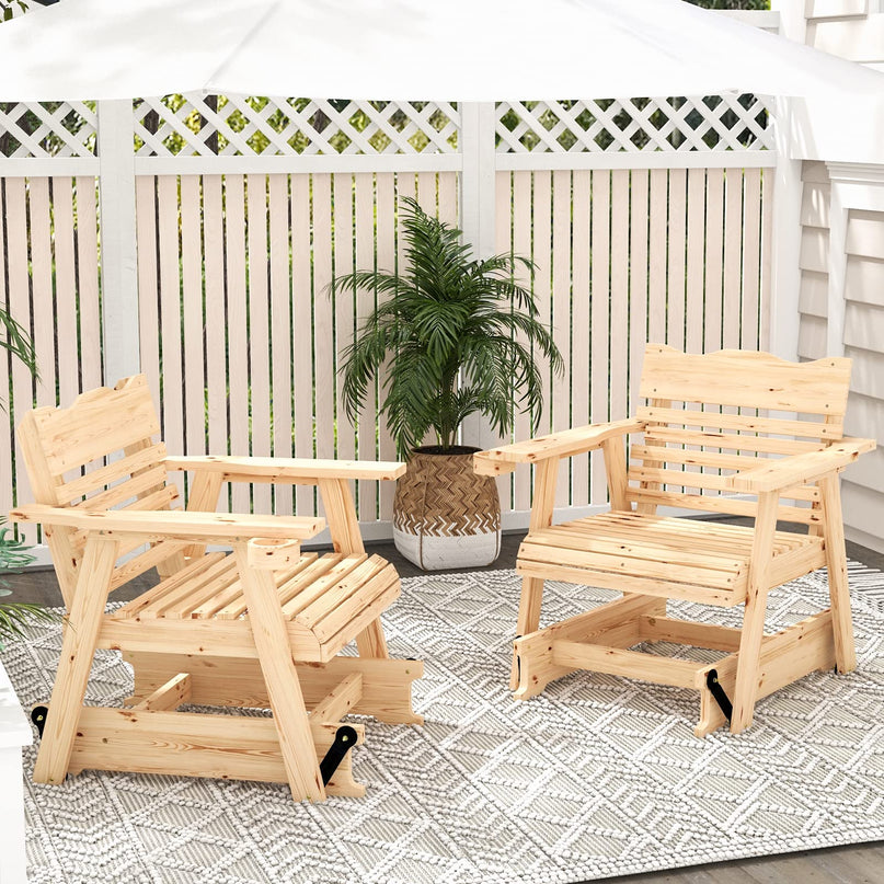 Giantex Outdoor Glider Rocking Chair - Set of 2 Wood Porch Rocker