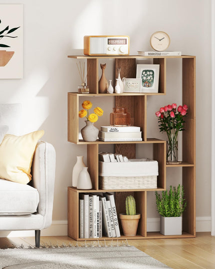 Giantex 6-Cube S-Shaped Bookshelf, 47" Open-Back Geometric Bookcase w/Anti-tip Kits