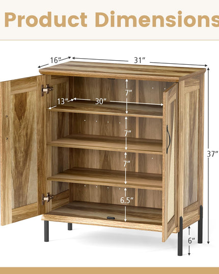 Giantex 5-Tier Farmhouse Shoe Storage Cabinet with Woven Rattan Doors