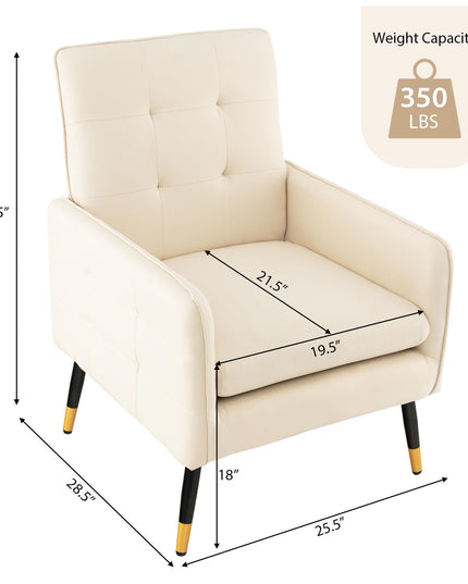 Giantex Modern Mid-Century Accent Chair - Upholstered Armchair with Tufted Back, Metal Legs
