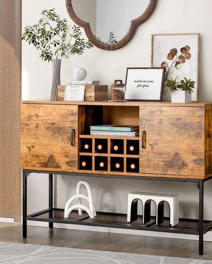 Giantex Industrial Buffet Sideboard, Freestanding Kitchen Cupboard with Wine Rack (Rustic Brown & Black)