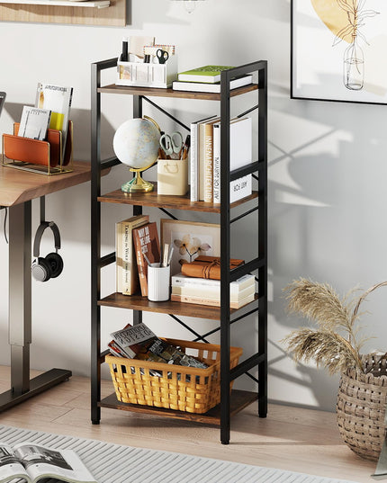 4-Tier Narrow Freestanding Display Shelf with Metal Frame & Wooden Storage Racks (1/2)