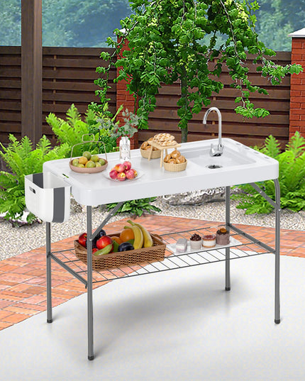 Giantex Folding Fish Cleaning Table, Fillet Cutting Station w/Sink, Faucet, Spray Nozzle, Drain Hose