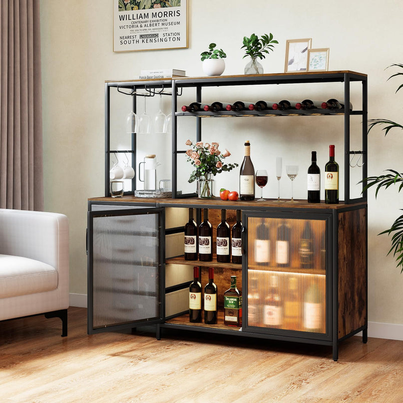 Giantex Tall Wine Bar Cabinet with LED Lights