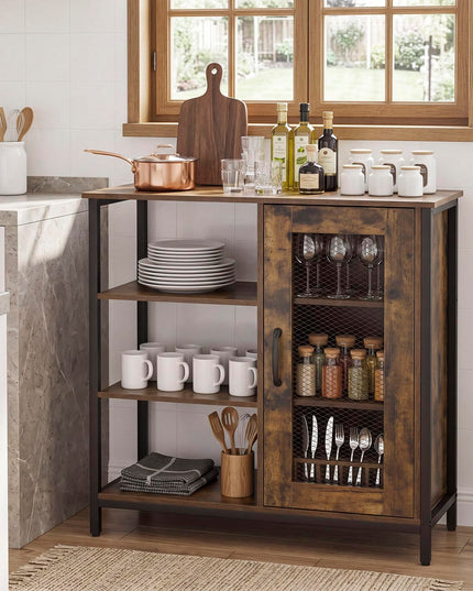 Giantex Buffet Sideboard | Industrial Kitchen Storage Side Cabinet with Metal Mesh Door