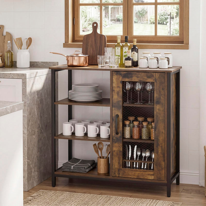 Giantex Buffet Sideboard | Industrial Kitchen Storage Side Cabinet with Metal Mesh Door