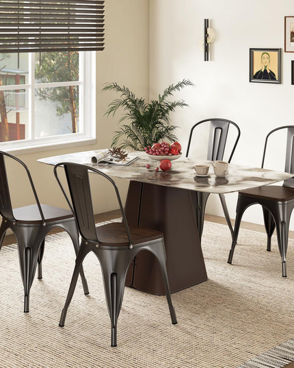 Giantex Metal Dining Chairs Set of 4, Stackable Kitchen Chairs with Wood Seat & Removable Backrest