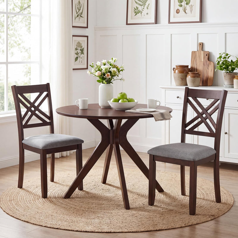GIANTEX Farmhouse X-Back Upholstered Wood Dining Chairs Set of 2/4
