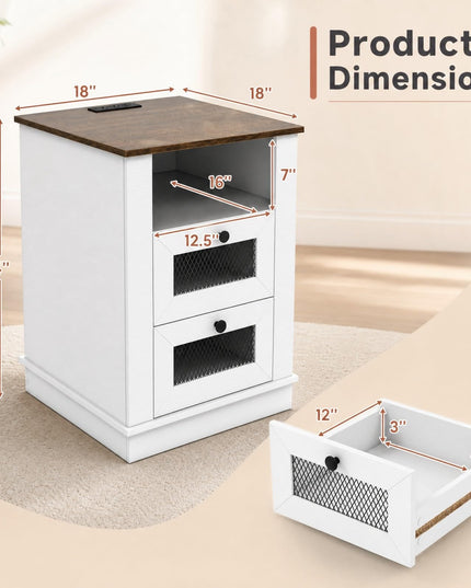 GIANTEX 2-Drawer Nightstand with Charging Station & Open Storage (1/2)